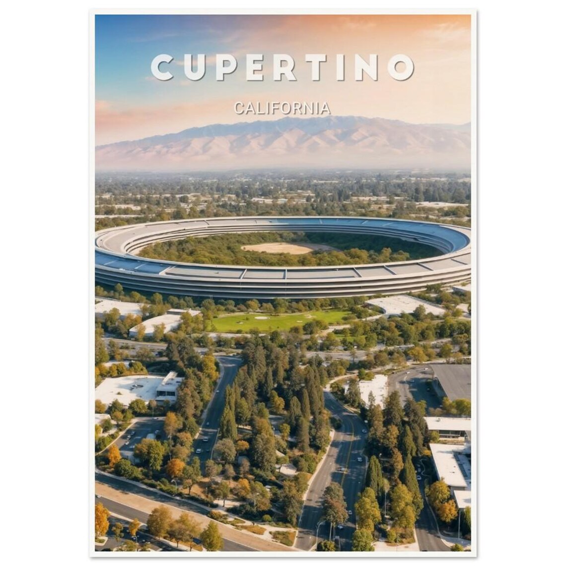 Cupertino Apple Park Aerial Silicon Valley California Travel Poster - Image 2