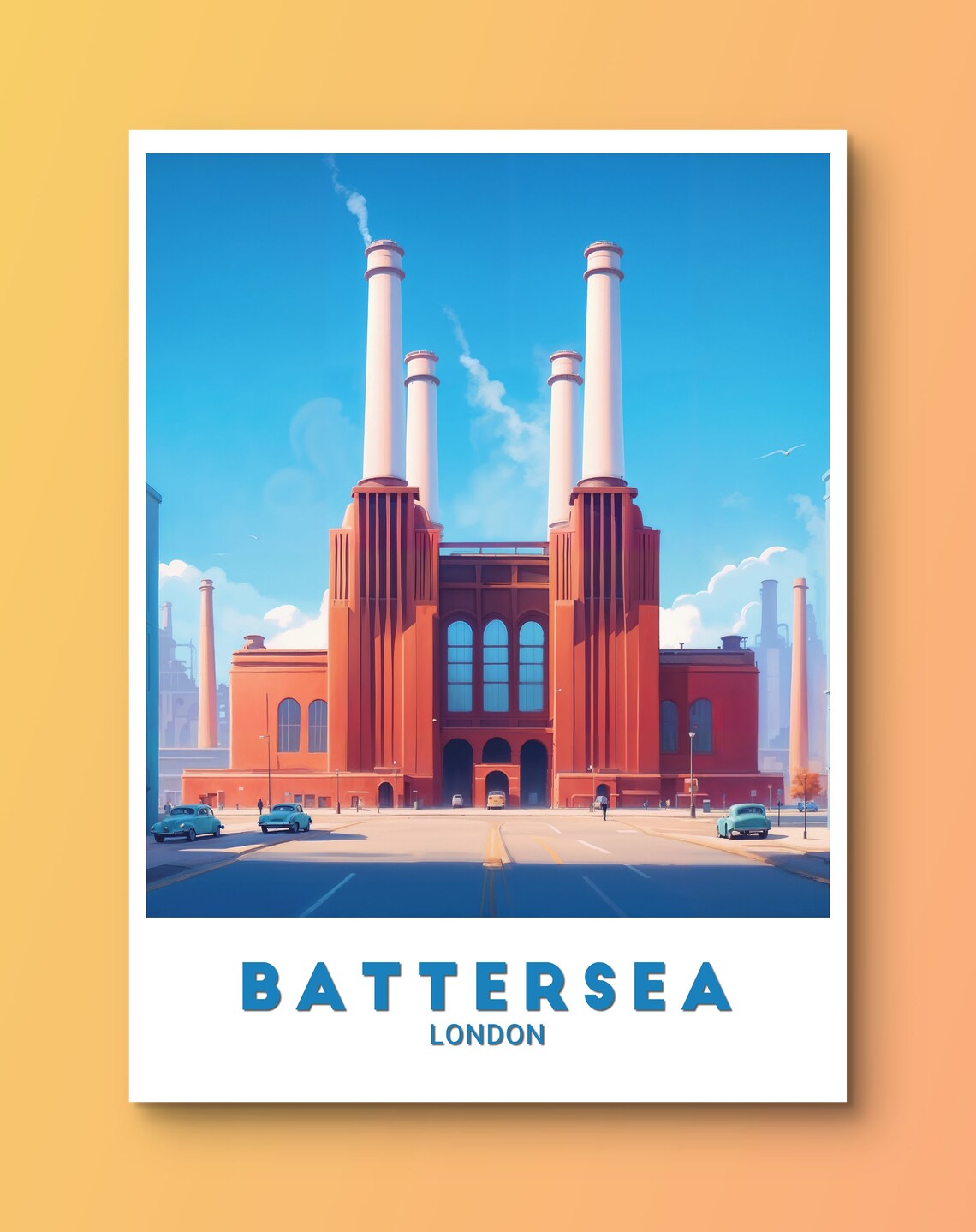 Battersea London Power Station Four Chimneys Vintage Travel Poster - Image 3
