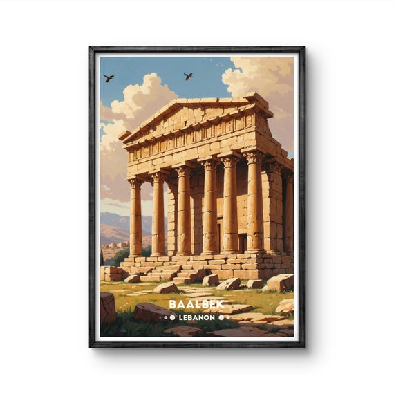 Baalbek Lebanon Vintage Poster Ancient Temple Art Print For History And Architecture Lovers Baalbek Wall Art