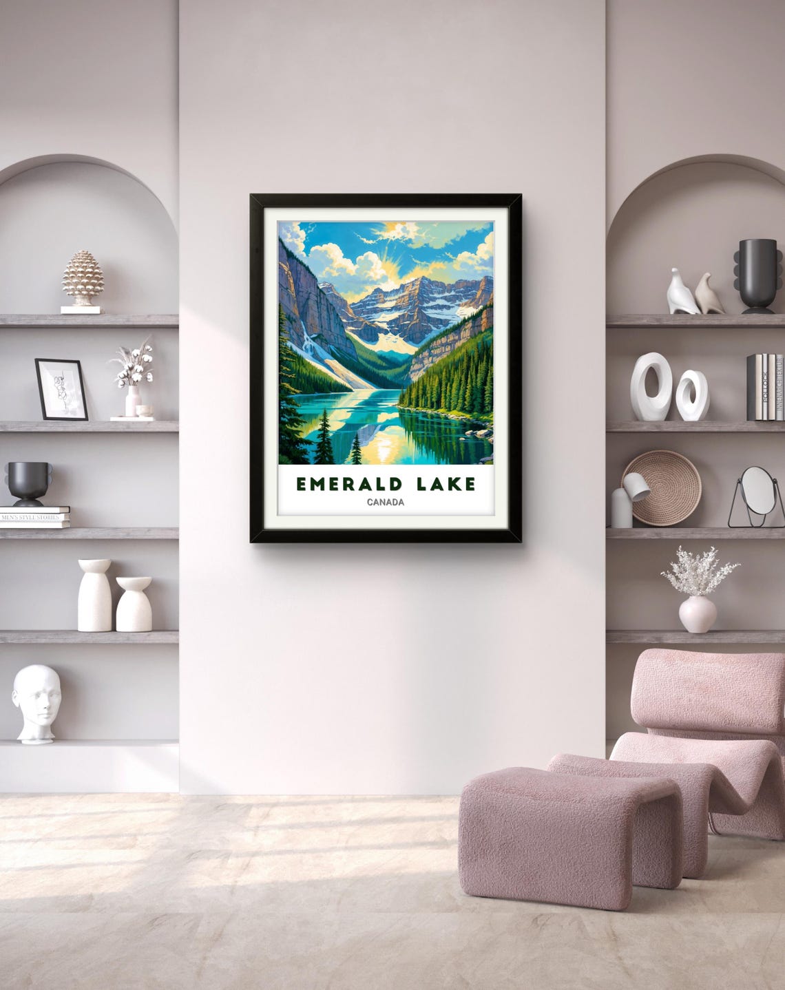 Emerald Lake Canada Sunlit Valley Peak Reflection Vintage Poster - Image 2