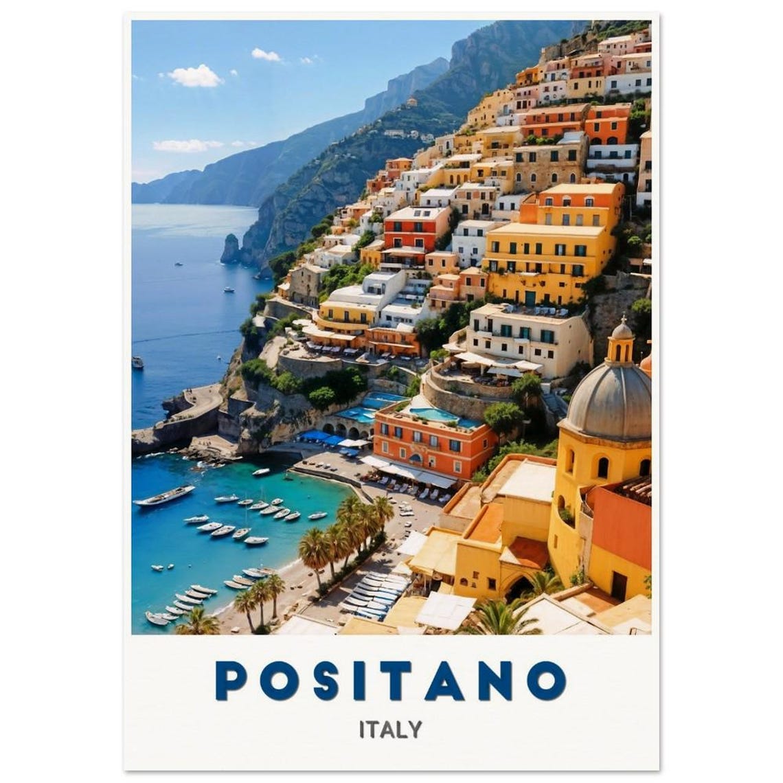Positano Italy Amalfi Coast Cliffside Village Colorful Travel Poster
