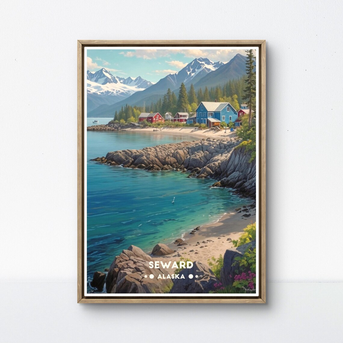 Seward Alaska Vintage Poster Coastal Village Wall Art Scenic Travel Print Alaska Travel Art Seward Print