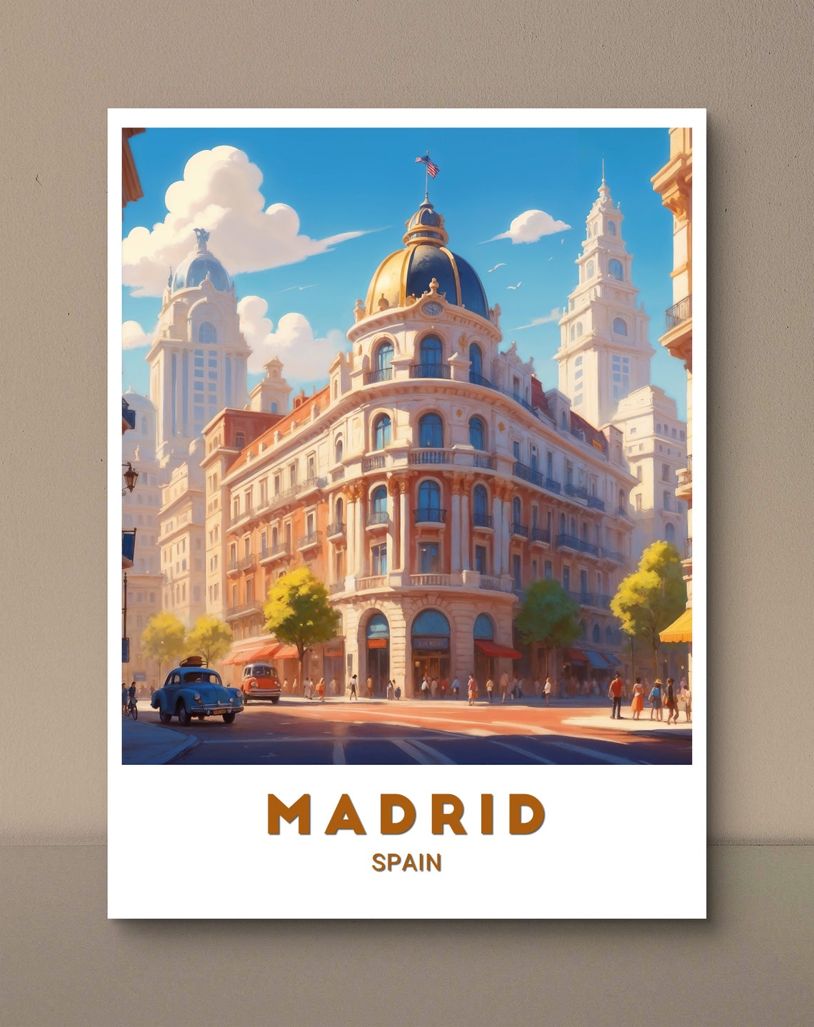 Madrid Spain Grand Historic Dome Architecture Vintage Car Poster - Image 3