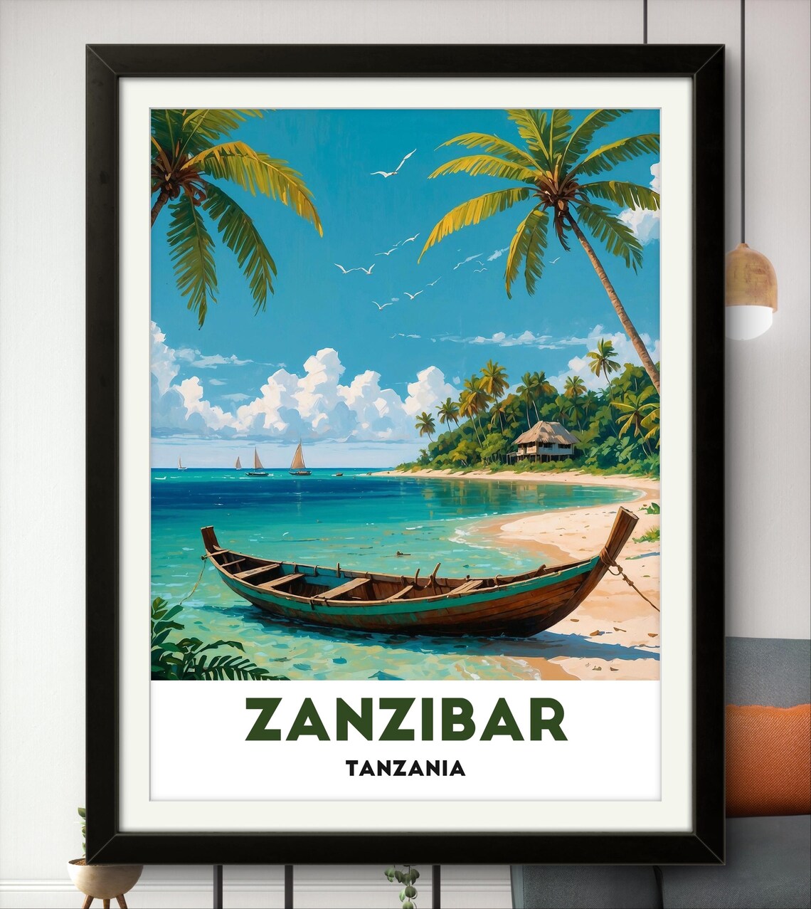 Zanzibar Tanzania Tropical Beach Palm Boat Paradise Travel Poster - Image 3