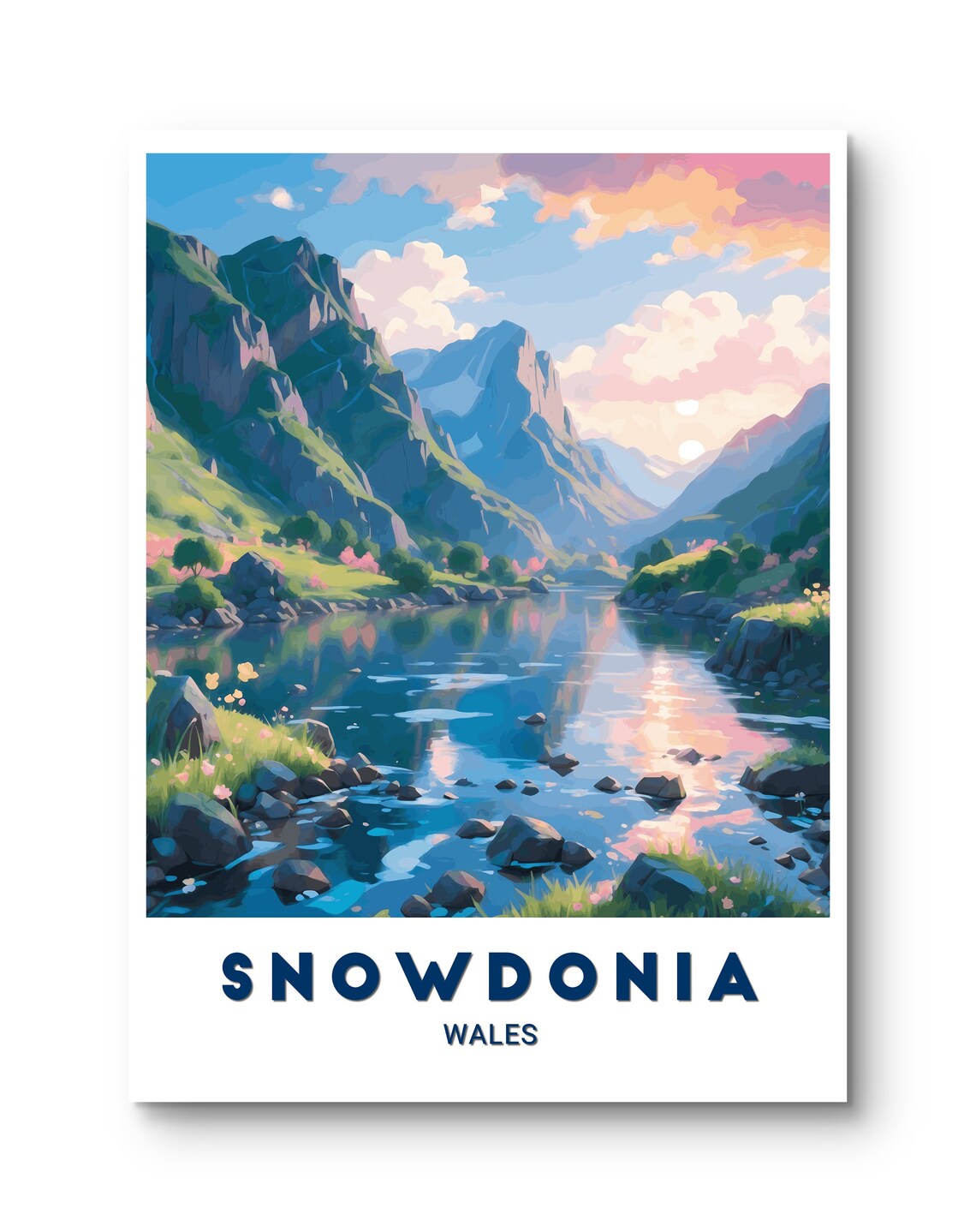 Snowdonia Wales Vibrant Mountain Lake Sunset Valley Art Poster