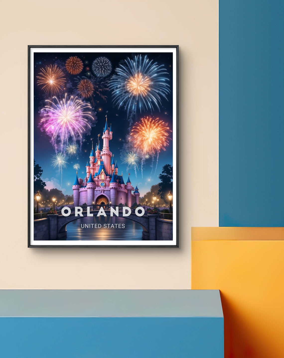 Orlando United States Nighttime Magic Castle Fireworks Show Poster