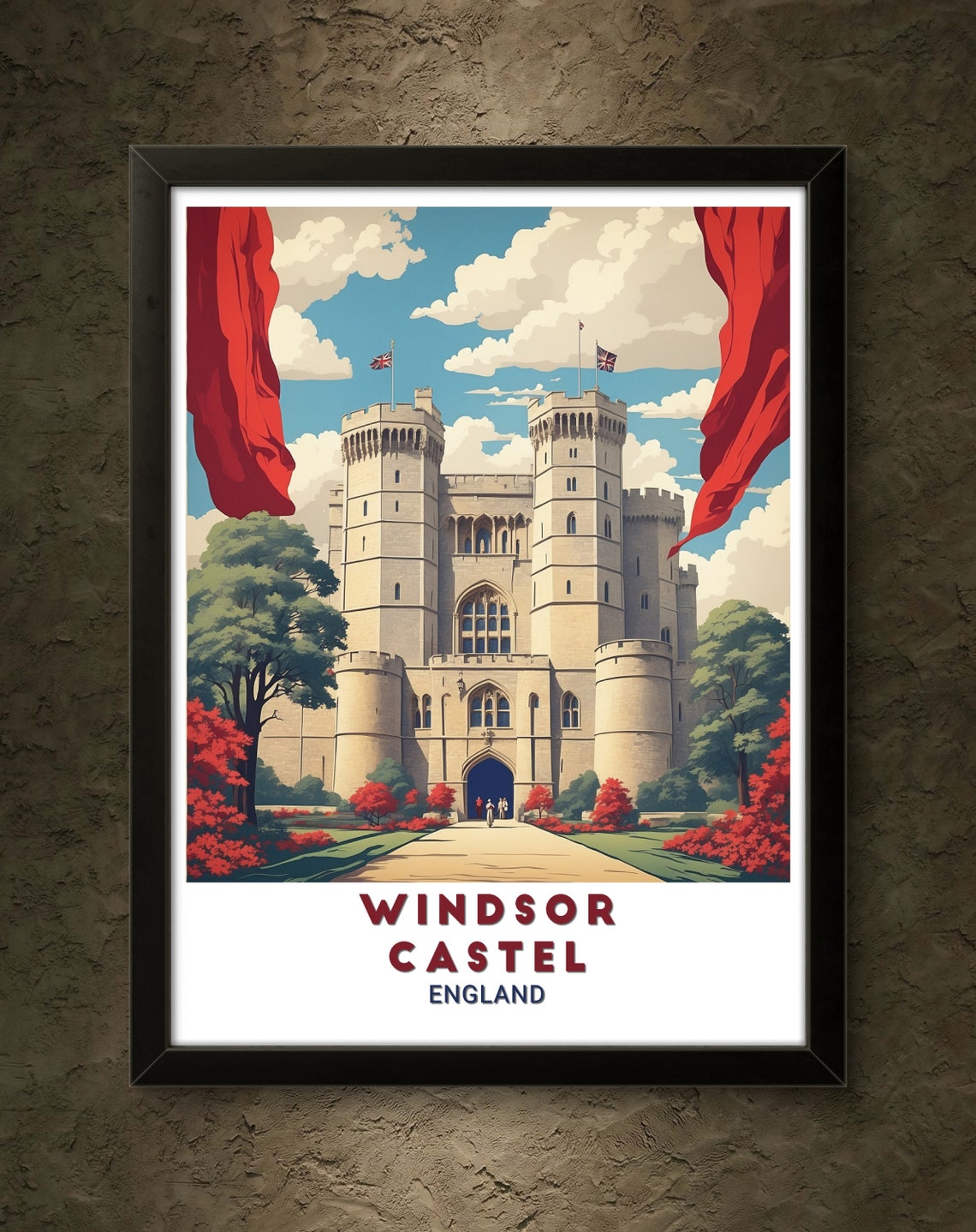 Windsor Castle England Classic Gate Red Trees Vintage Travel Poster - Image 2