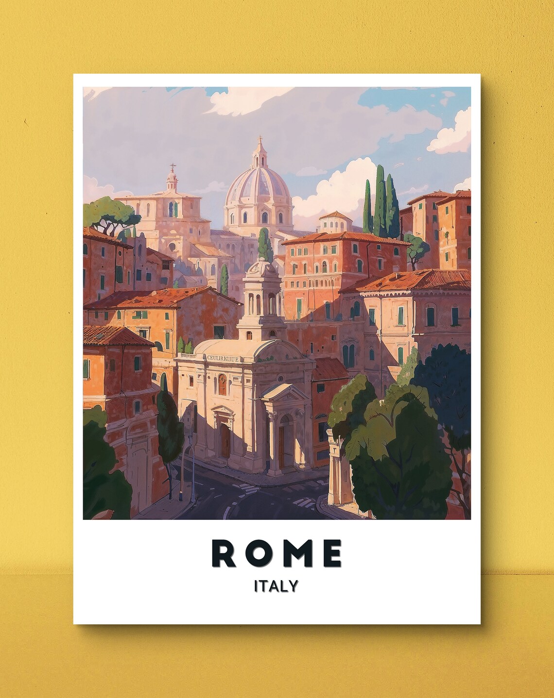 Rome Italy Iconic City Rooftops Domes Golden Hour Travel Poster