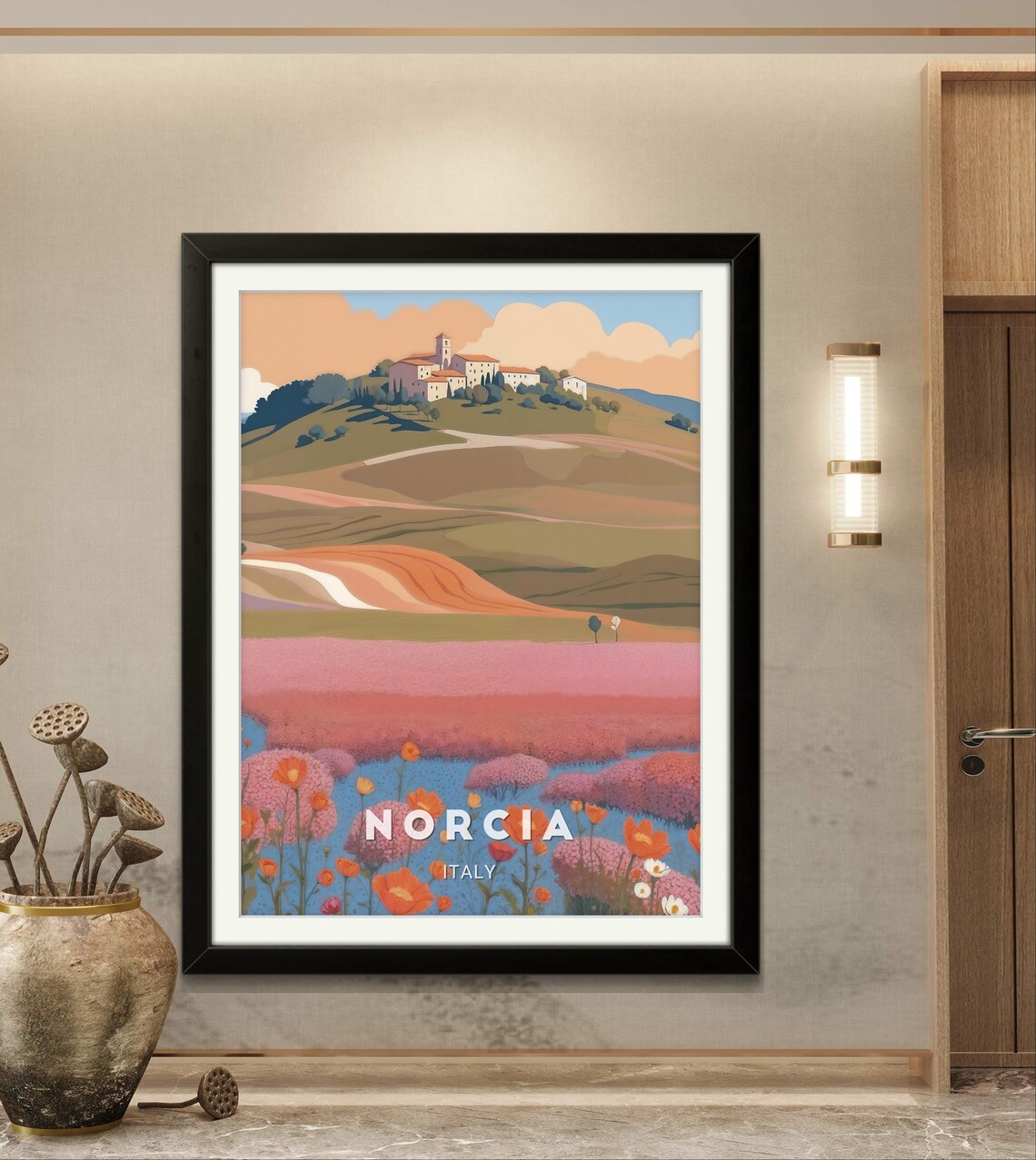 Norcia Italy Hilltop Village Wildflower Fields Umbria Hills Poster
