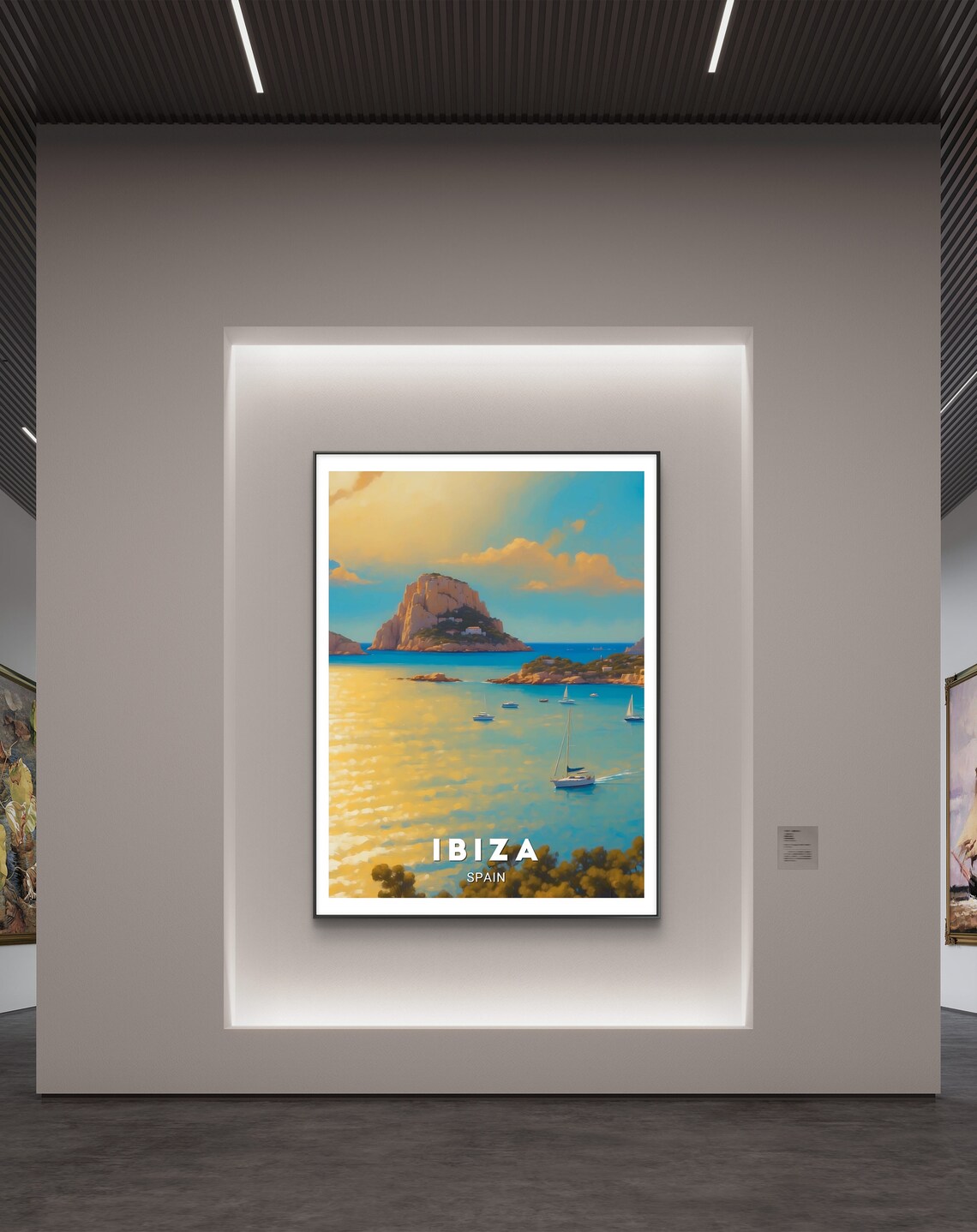 Ibiza Spain Golden Sunset Sailboats Painterly Seascape Travel Poster - Image 2