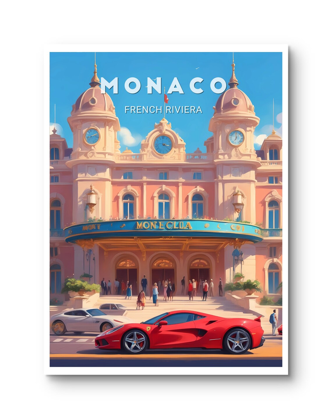 Monaco French Riviera Monte Carlo Casino Red Sports Car Poster