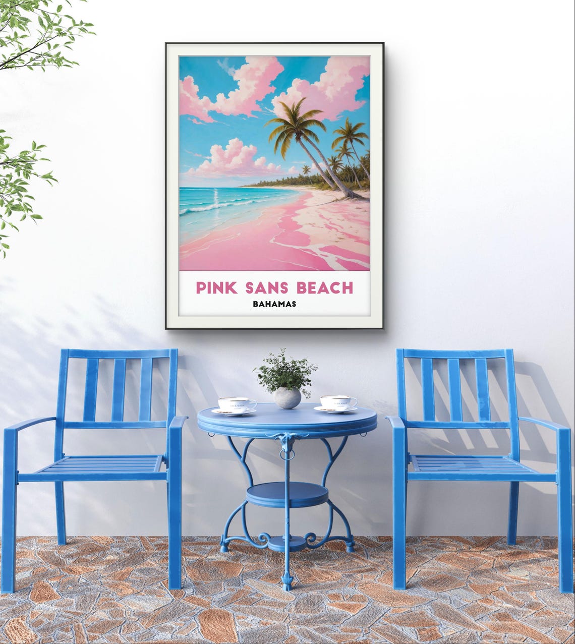 Pink Sands Beach Bahamas Palm Trees Dreamy Tropical Art Poster - Image 2