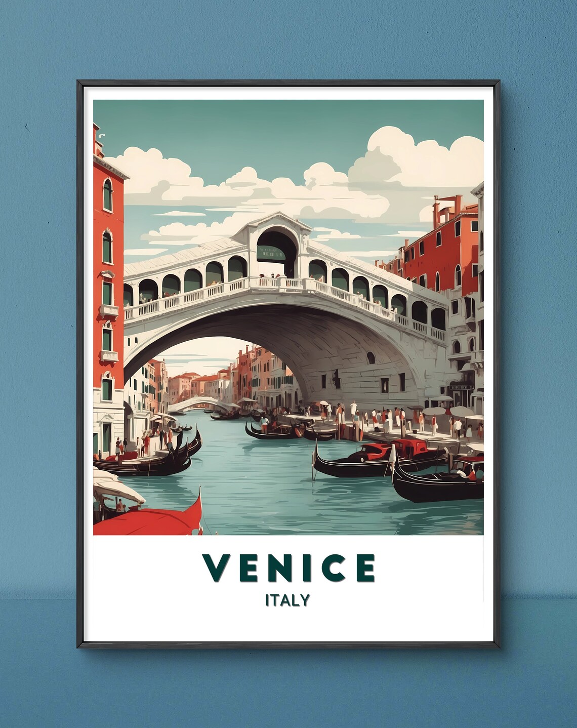 Venice Italy Rialto Bridge Grand Canal Gondolas Vintage Travel Poster
