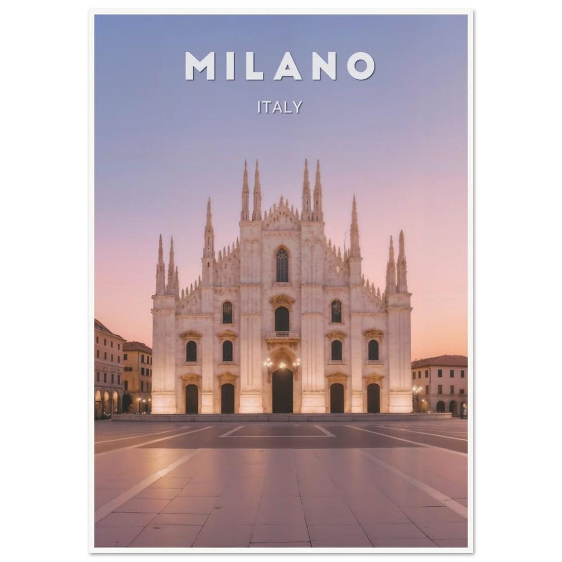 Milano Duomo Cathedral Sunset Piazza Square Italy Travel Poster - Image 2