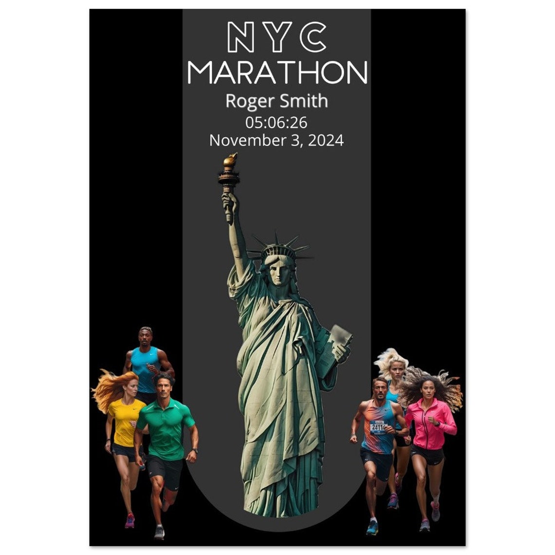 NYC Marathon Personalized Finisher Statue of Liberty Keepsake Poster - Image 2