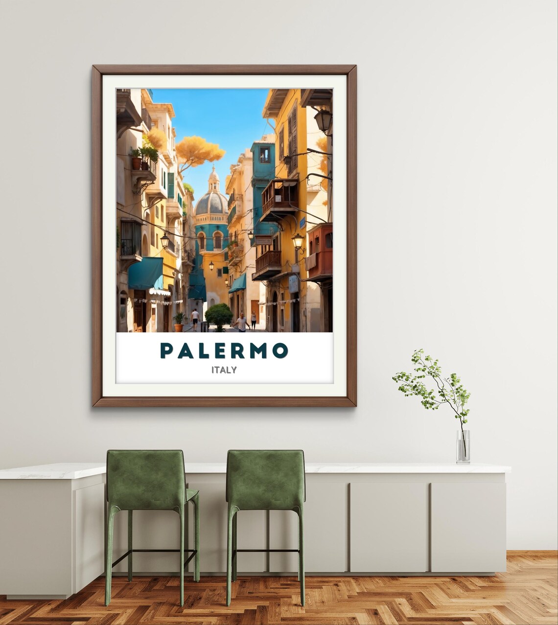 Palermo Colorful Historic Alleyway Dome Church Italy Travel Poster - Image 3