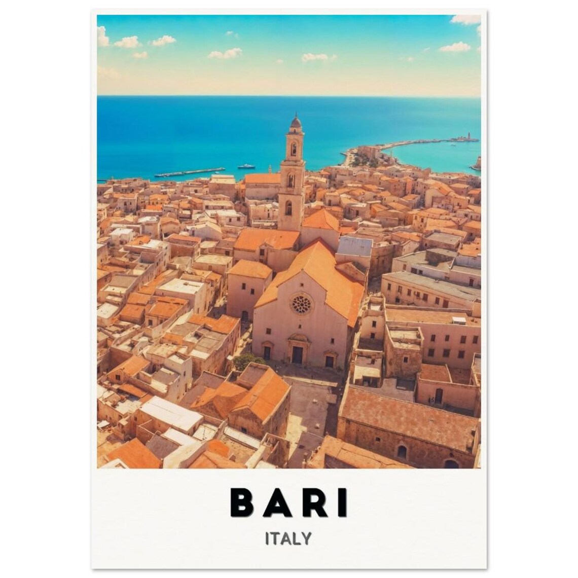 Bari Italy Historic Old Town Aerial Cathedral View Photo Travel Poster