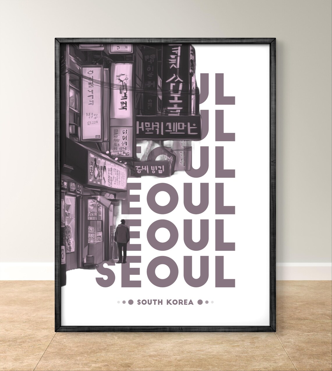 Seoul, South Korea Urban Street Scene Travel Poster