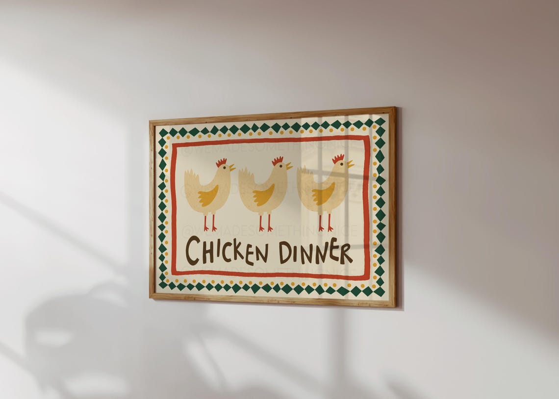 Chicken Dinner Three Hens Folk Art Decorative Kitchen Poster - Image 4