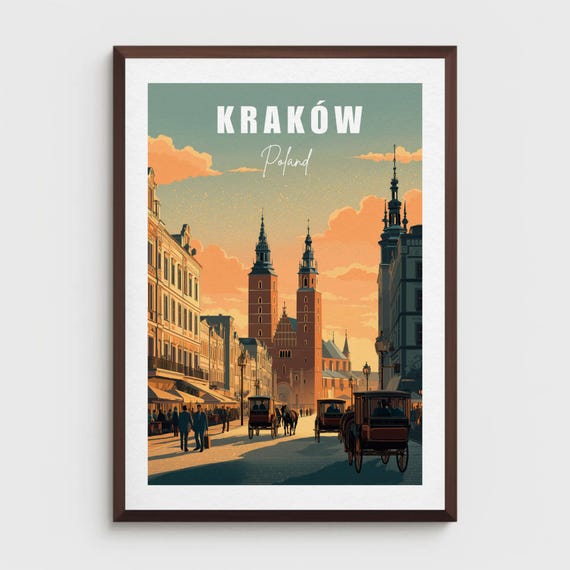 Krakw Travel Poster Print Retro Poland Wall Art