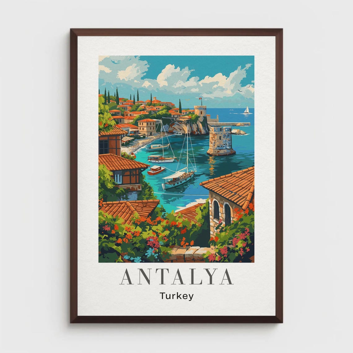 Antalya Turkey Travel Poster Hadrians Gate Archway Art Print