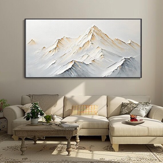 White Tone Simple Bedroom Deco Abstract Oil Painting Original Mountain Scenery Thick Texture Knife Painting Modern Home Art Wall Deco