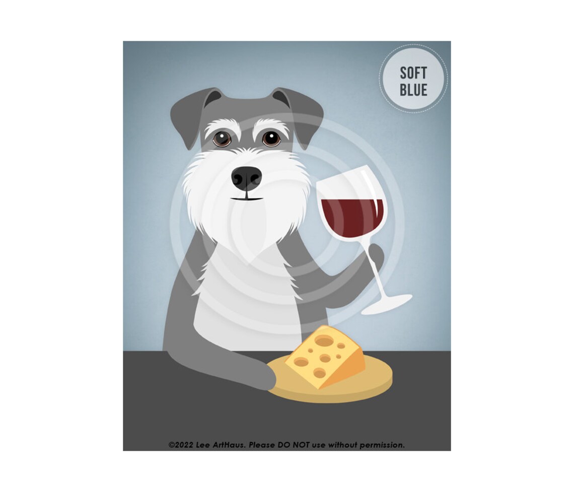 Schnauzer Holding Wine Glass With Cheese Wedge Cute Dog Poster - Image 2