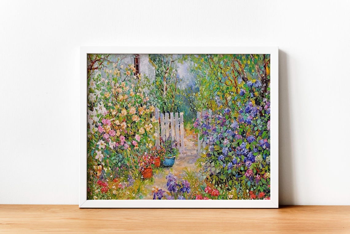 Impressionist Flower Garden Gate Canvas Blooming Spring Wall Art - Image 2