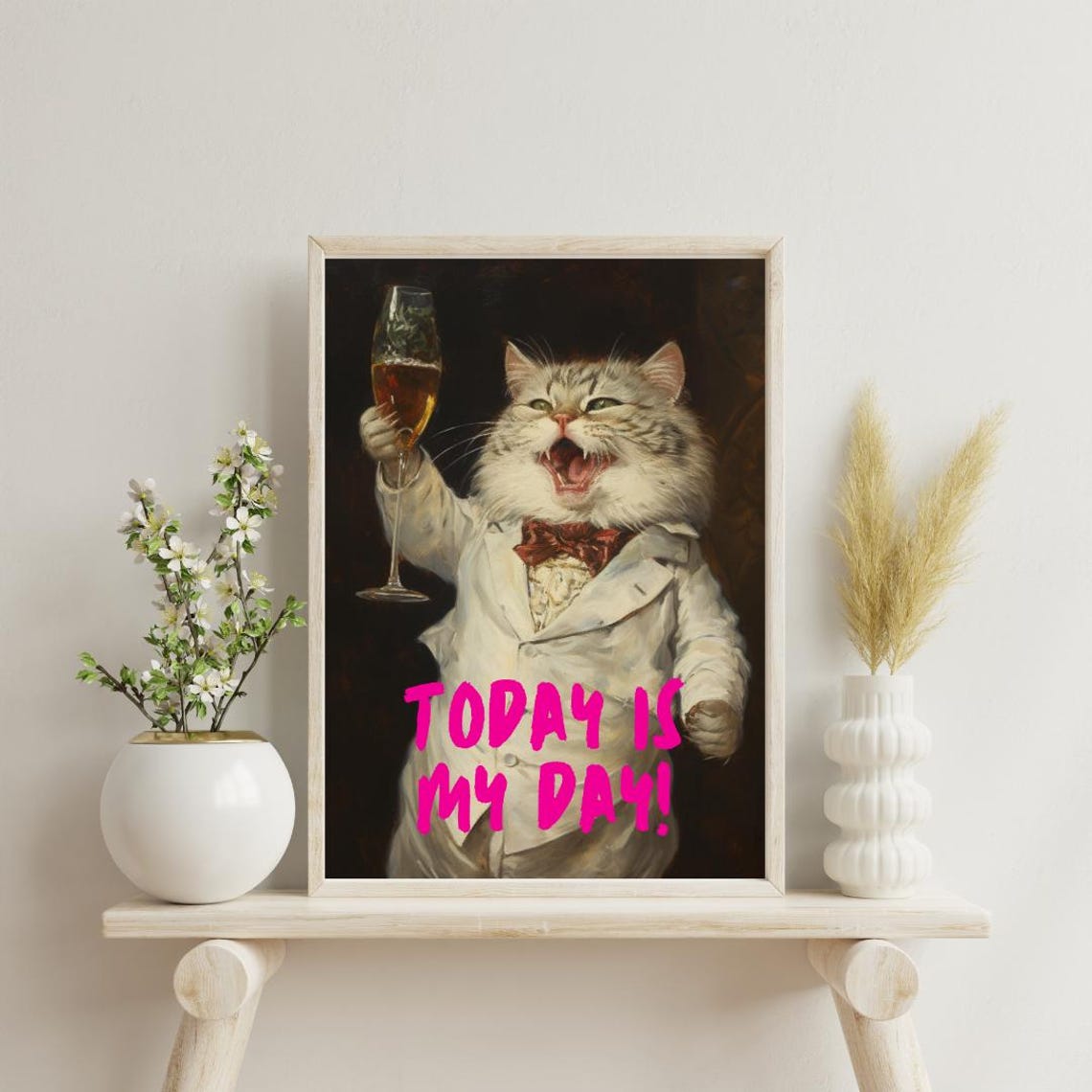 Today Is My Day Cat In Suit Champagne Celebration Funny Poster - Image 4