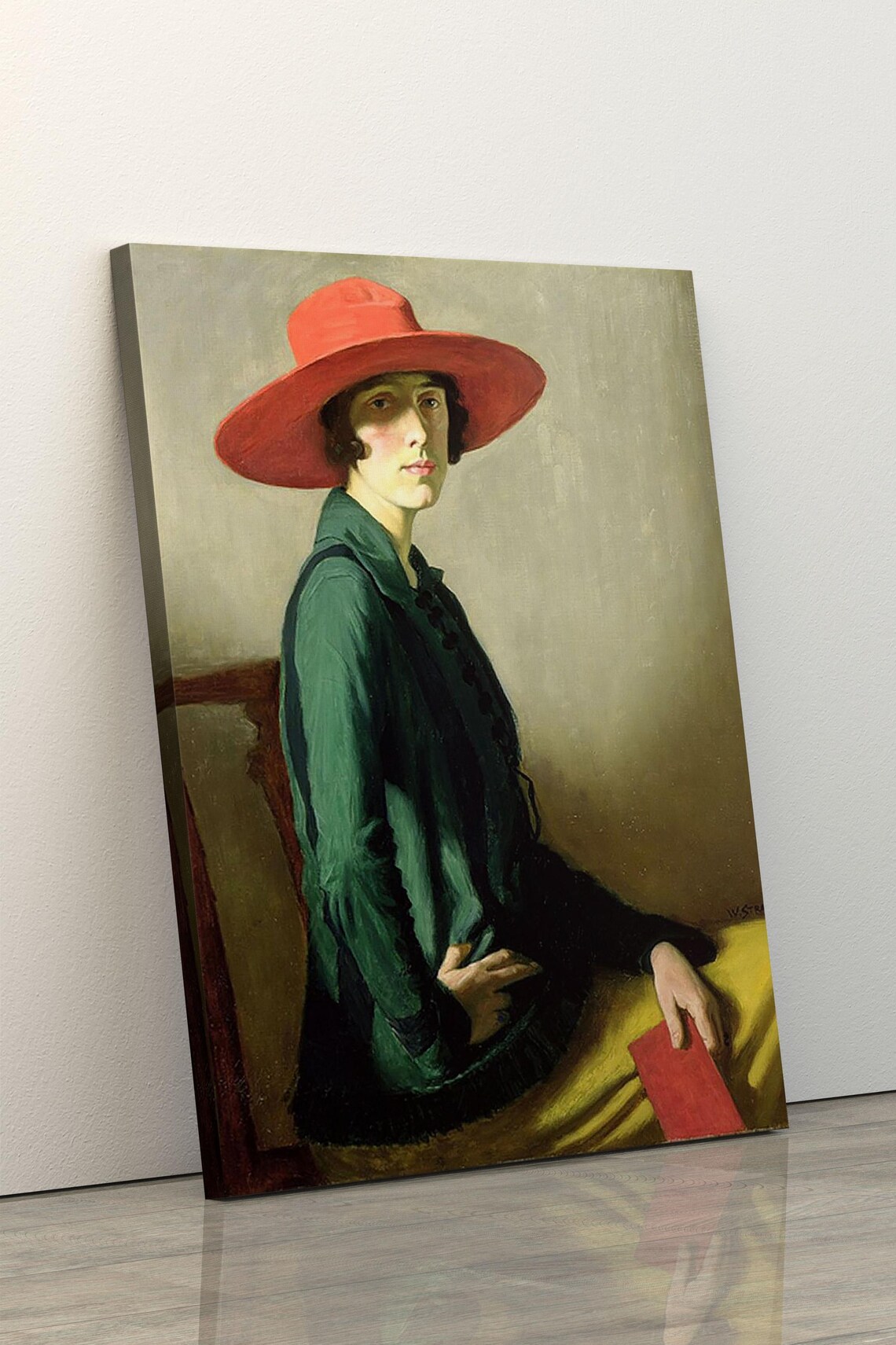 Woman In Red Hat And Green Jacket Vintage Oil Portrait Art Poster - Image 5