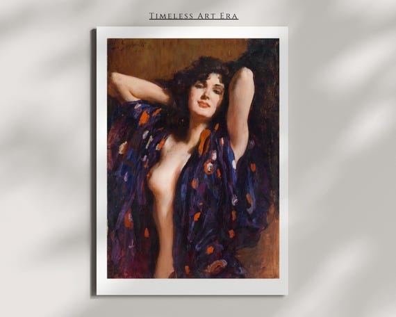 Sensual Female Portrait Wall Art Vintage Nude Woman Painting Intimate Romantic Minimalist Instant