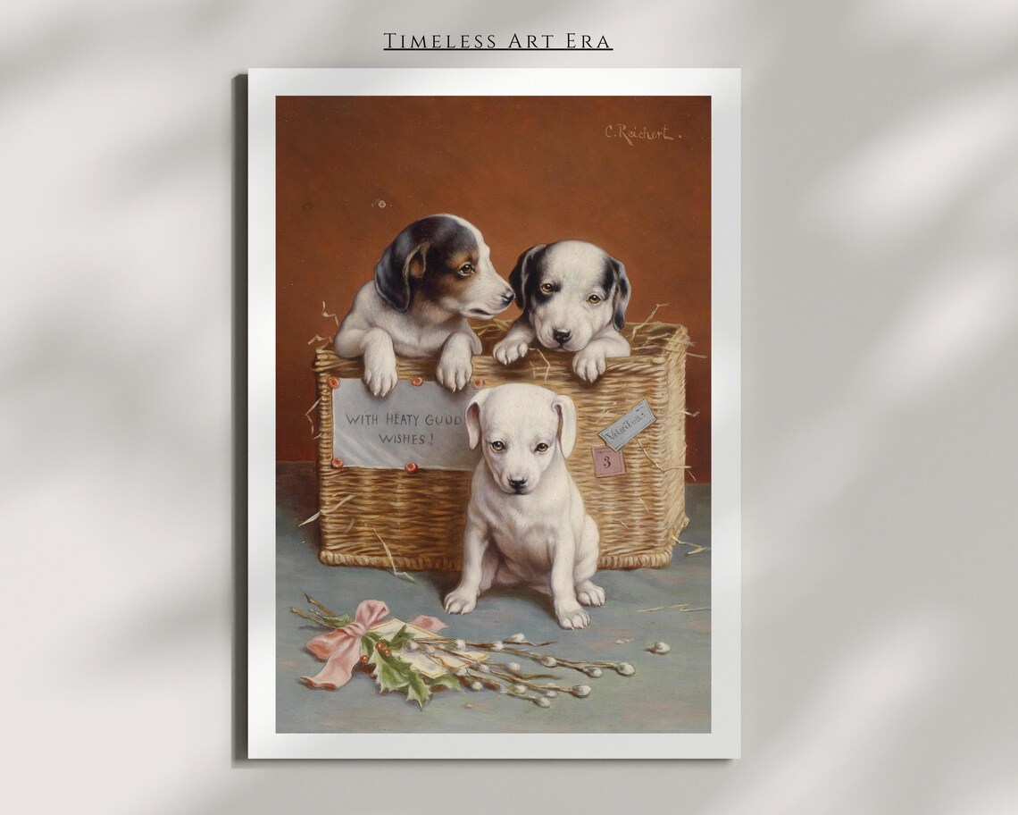 Dogs Print Vintage Antique Dog Painting Wall Art Farmhouse Decor Poster Rustic Animal Oil Paintingdigital