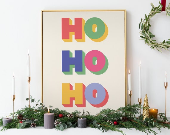 Christmas Ho Ho Ho Print Art Cute Christmas Decor Colorful Holiday Wall Art