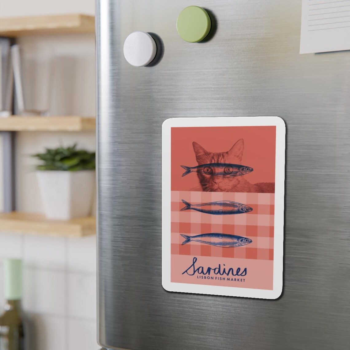 Sardines Lisbon Fish Market Cat Die-Cut Magnet Design Poster - Image 3