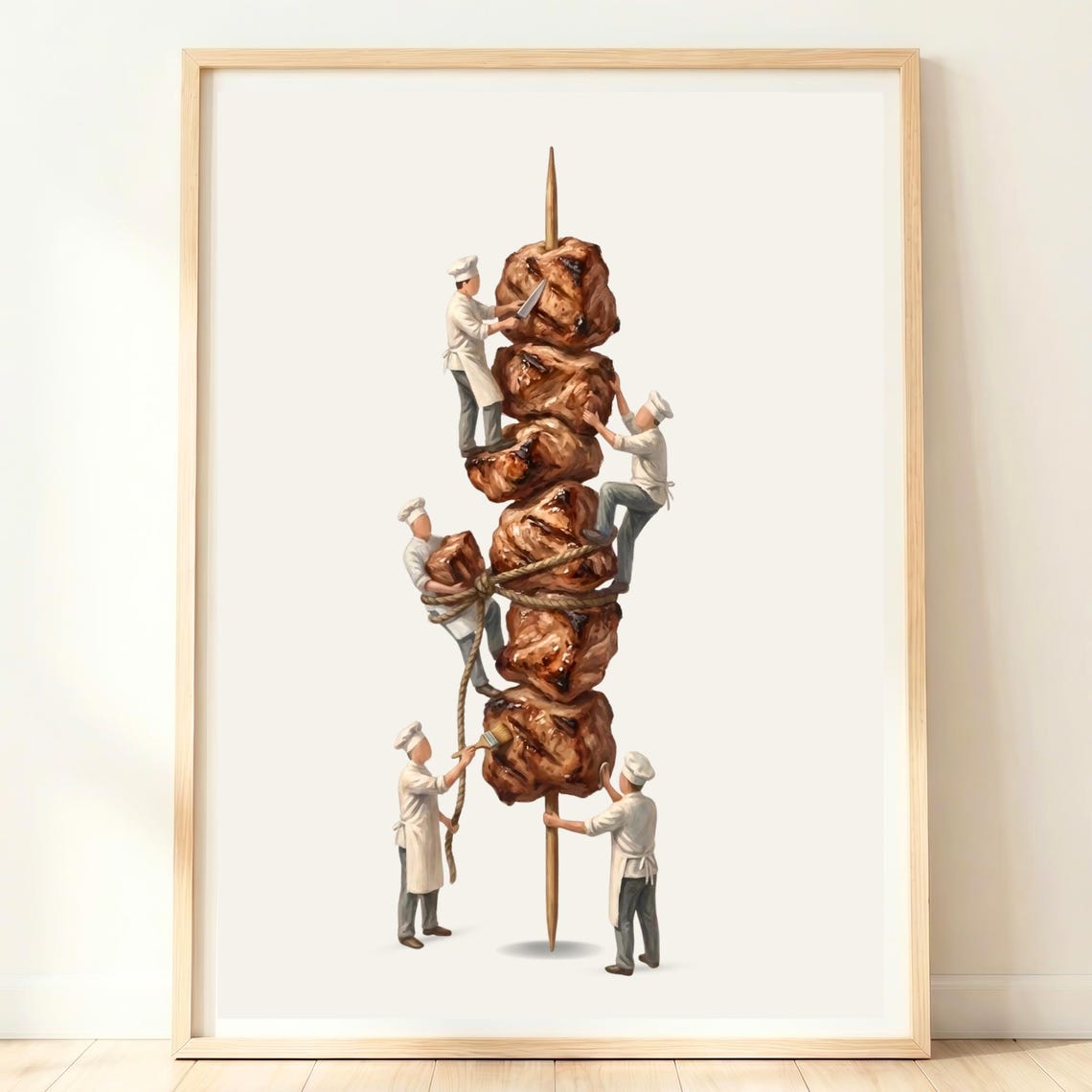 Tiny Chefs Giant Souvlaki Skewer Grilled Meat Greek Kitchen Fun Poster