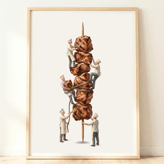 Souvlaki Wall Art Greek Kitchen Decor Grilled Meat Skewer Print Mediterranean Food Bbq