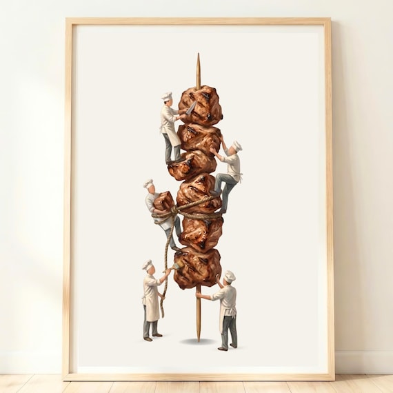 Tiny Chefs Giant Souvlaki Skewer Grilled Meat Greek Kitchen Fun Poster