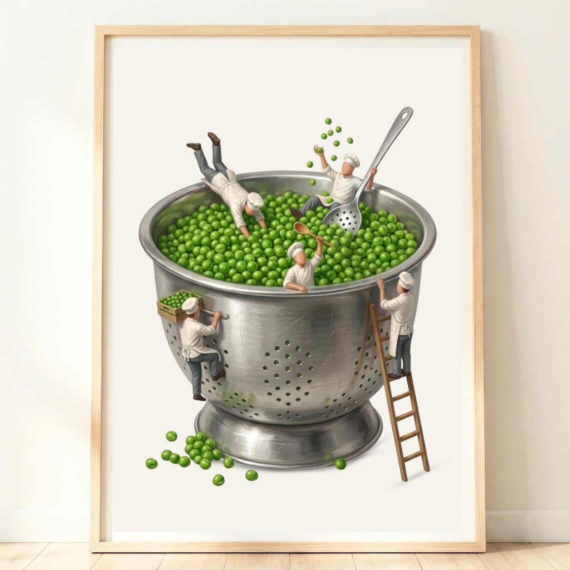 Vegetarian Wall Art, Surreal Kitchen Peas In Colander