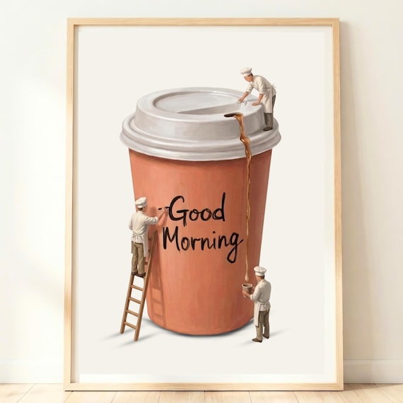 Good Morning Terracotta Cup Tiny Barista Whimsy Morning Poster