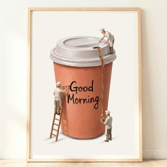 Morning Coffee Wall Art Print Corner Decor Lover Gift Breakfast