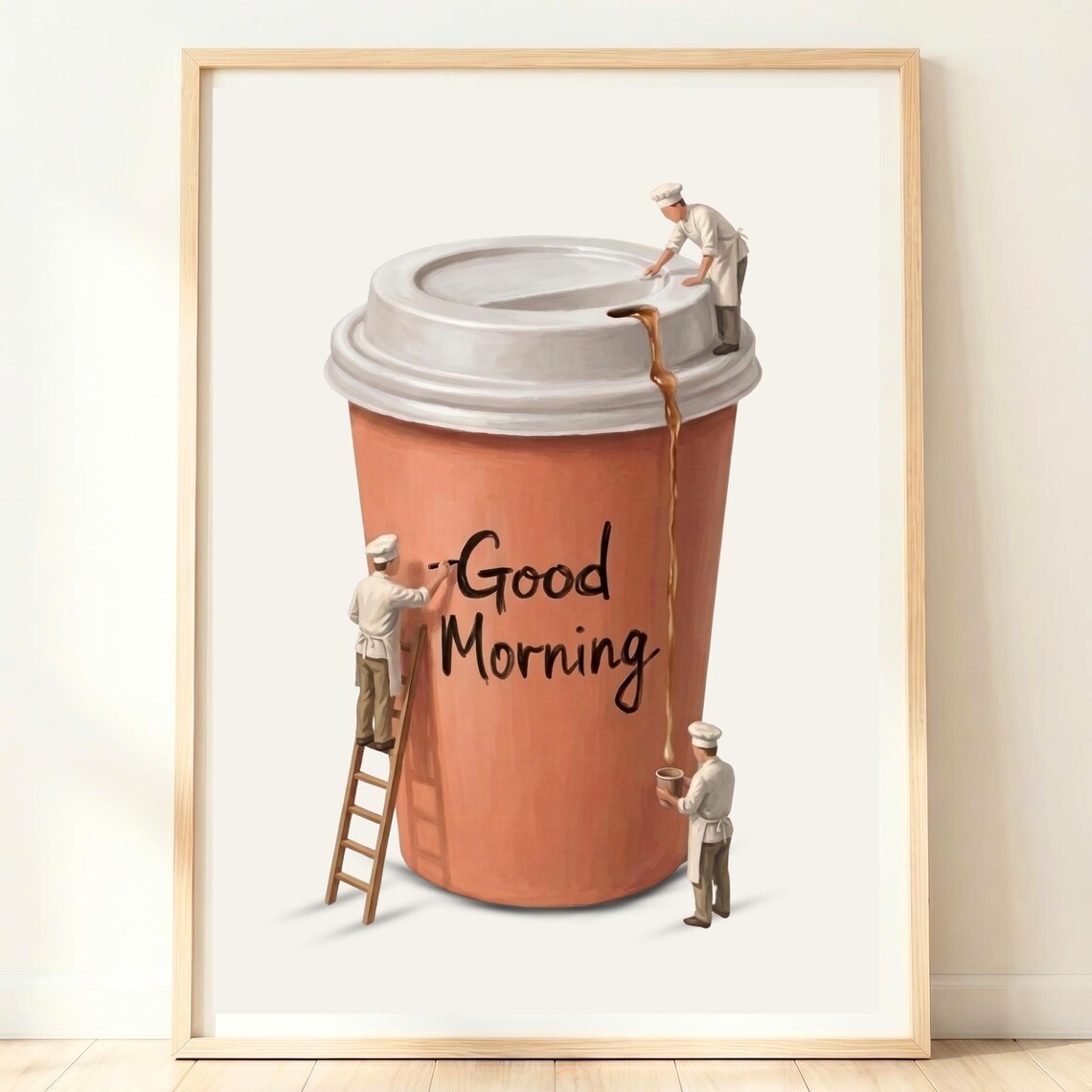 Good Morning Terracotta Cup Tiny Barista Whimsy Morning Poster