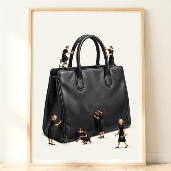 Black Handbag Wall Art Girly Print Lover Gift Designer Hand Bag Artwork