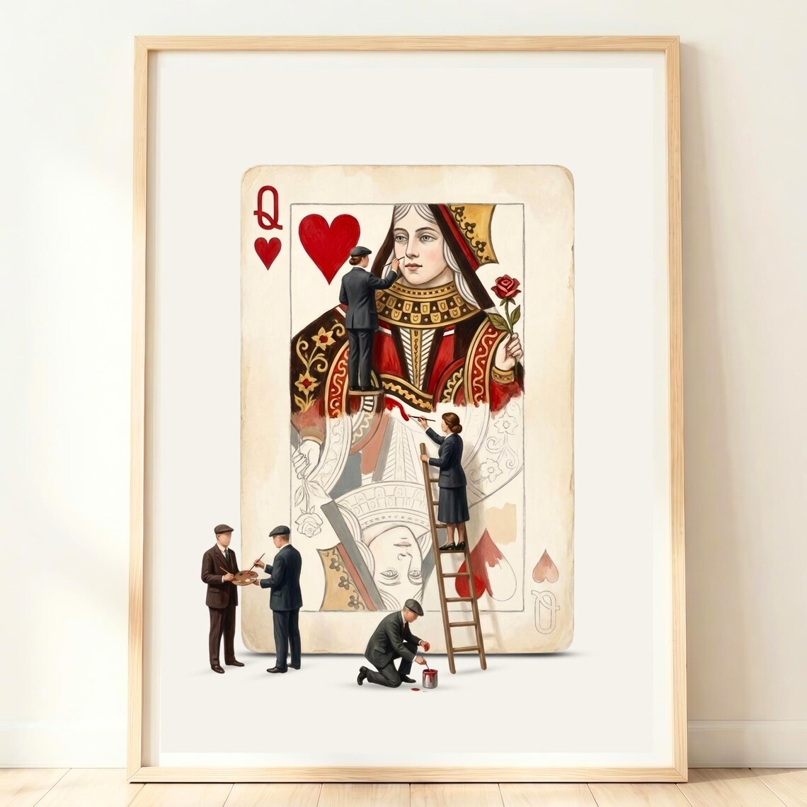 Queen Of Hearts Playing Card Vintage Art Print