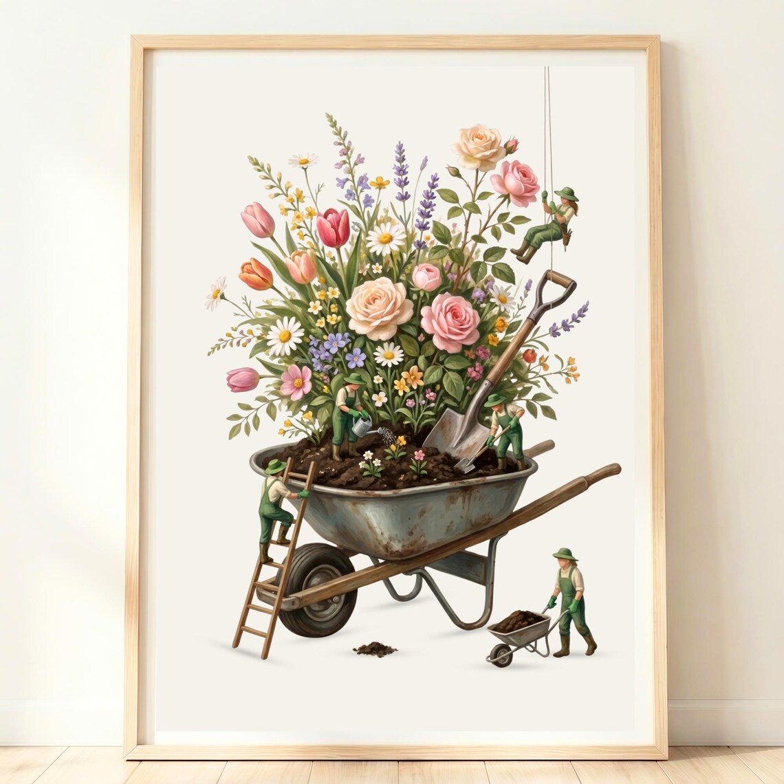 Garden Wheelbarrow Flowers Miniature Gardeners Spring Wall Art