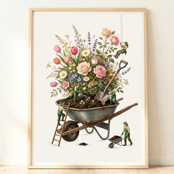 Garden Wheelbarrow Flowers Miniature Gardeners Spring Wall Art