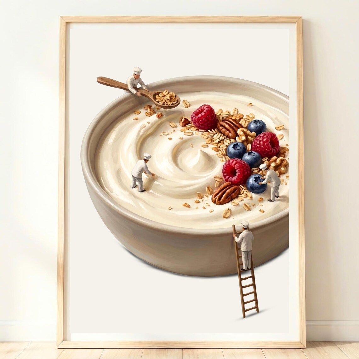 Yogurt Granola Bowl Tiny Chefs Berry Breakfast Whimsical Food Art Poster