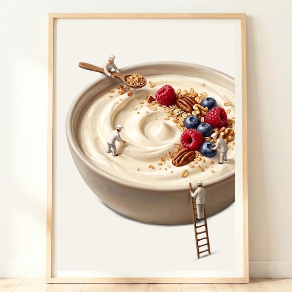 Yogurt Granola Bowl Wall Art Healthy Breakfast Print Morning Kitchen Decor Food Poster
