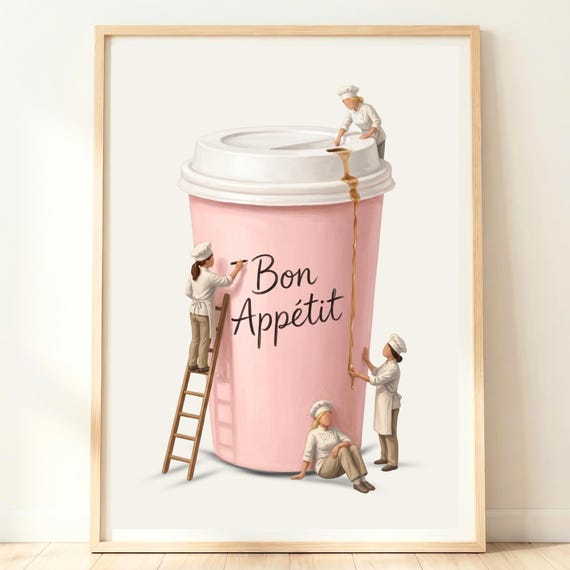 Pink Kitchen Art Gift For Coffee Lover Caffeine Print Home Decor Cute Feminine