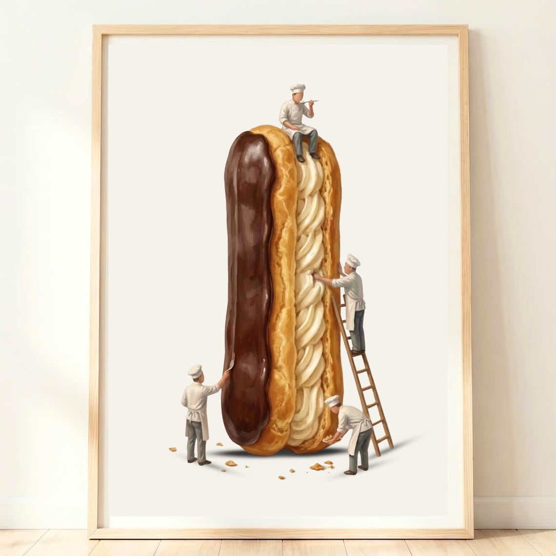 Giant Chocolate Eclair Tiny Chefs French Patisserie Kitchen Poster