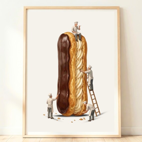 Giant Chocolate Eclair Tiny Chefs French Patisserie Kitchen Poster